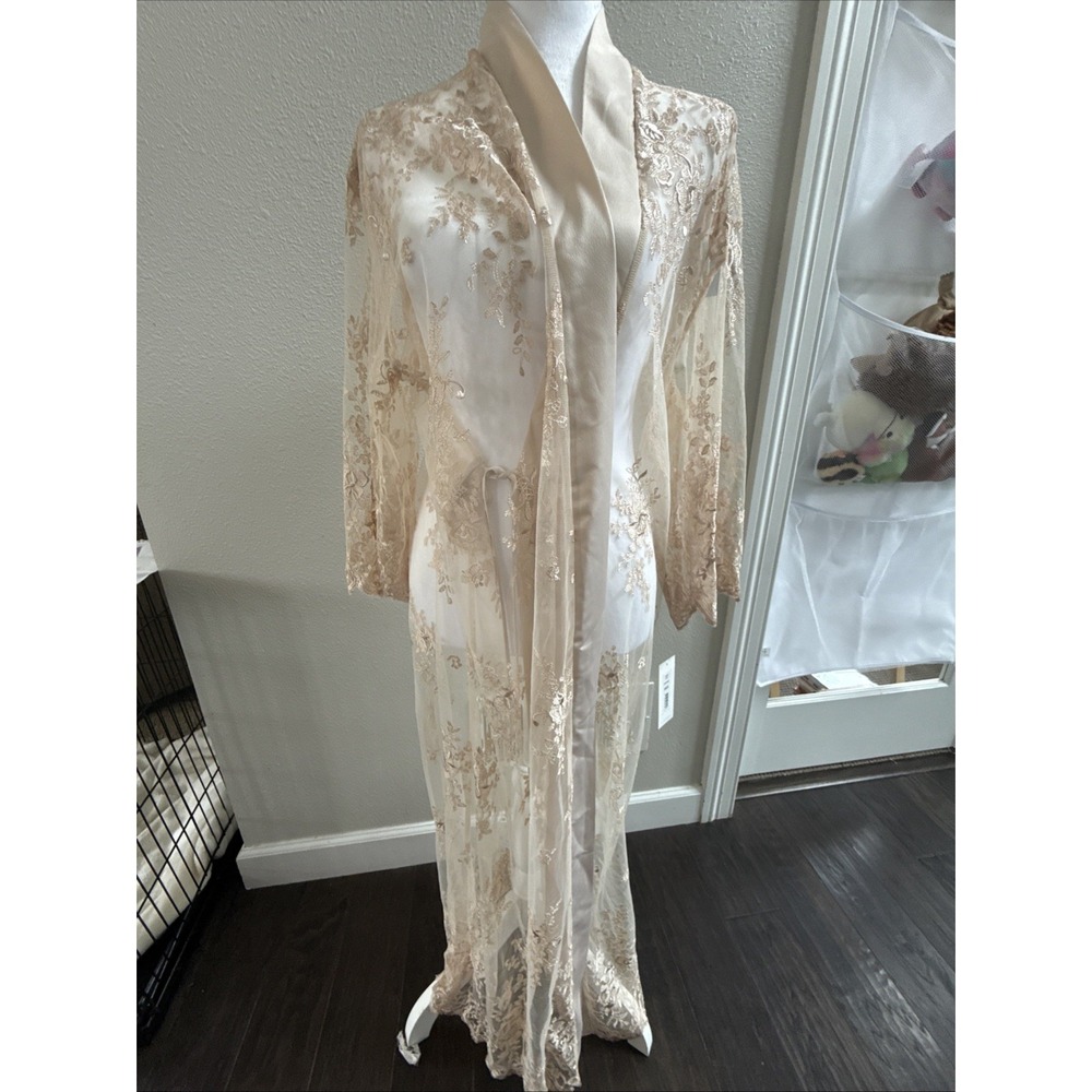 Rya Collection  Darling 197 Champagne Floral Lace Cover Up Robe XS/S No Belt